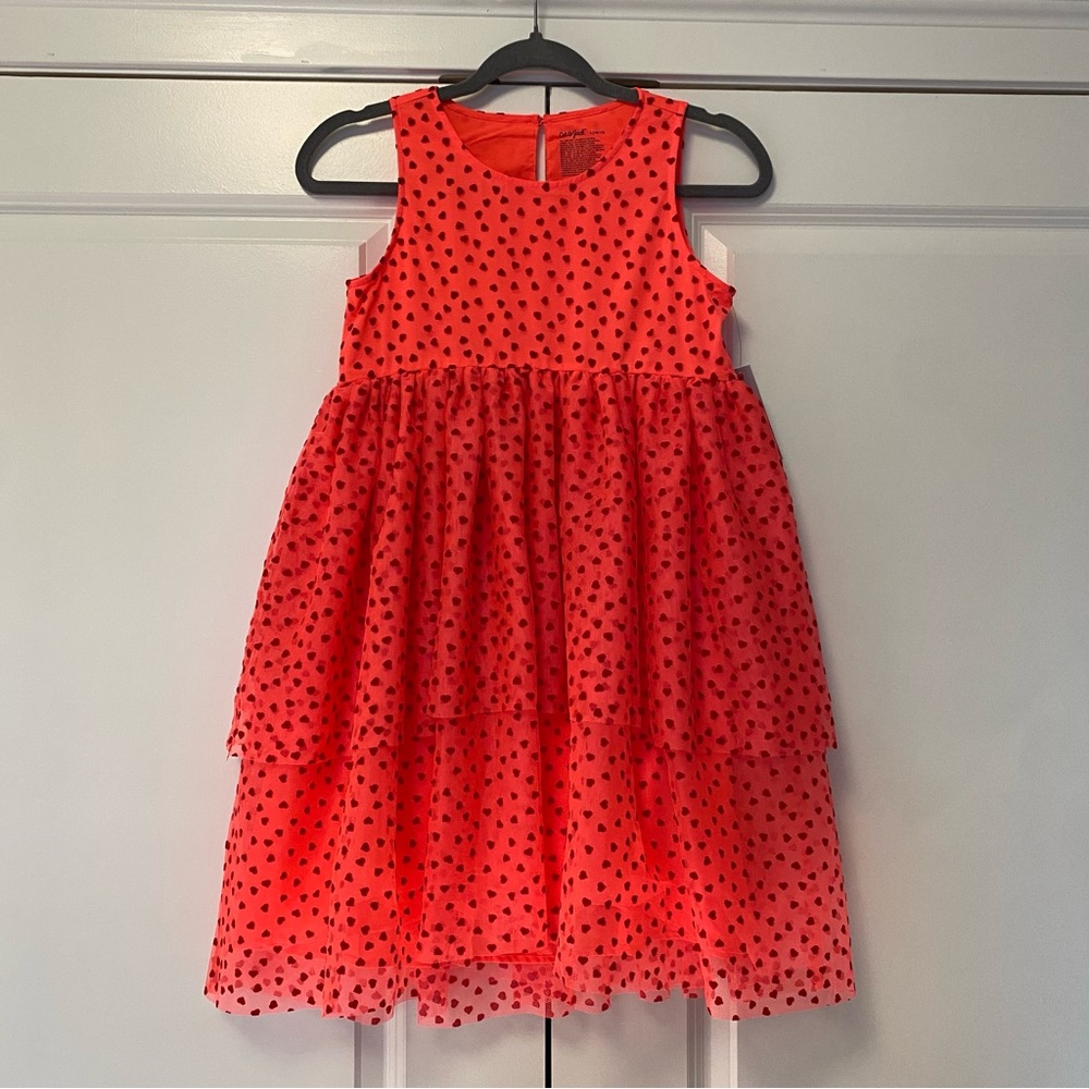 Cat & Jack Red Dress with Hearts and Tulle, Size L (10/12), NWT
